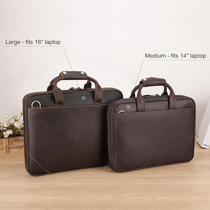 Leather Slim Briefcase for Men 15.6" Laptop Crossbody Messenger Bag Business Work Lawyer Attache Case