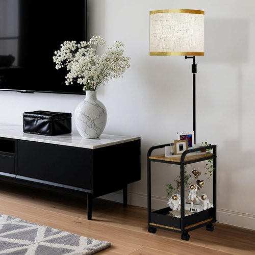 Lightdot 63-Inch Floor Lamp - Modern Adjustable Fabric Shade with Movable Casters | Black, Bulb Included
