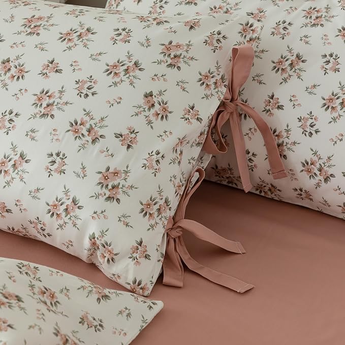 VM VOUGEMARKET Pink Flower Comforter Set Full Girl's Cute Floral Bedding Comforter Sets,Vintage Farmhouse Comforter with 2 Pillowcases for All Seasons(3pcs,Full)