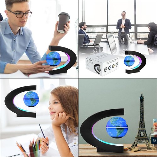 Gresus Magnetic Levitation Floating Globe - LED Illuminated World Map with C Shape Base | Perfect Gift for Home or Office