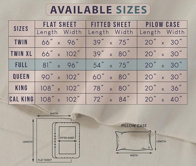 RUVANTI Flannel Sheets Full Size - 100% Cotton Double Brushed Bed Sheets Set, Deep Pockets 16 Inches, All Seasons Breathable & Extra Soft Full Sheets, Warm & Cozy, 4 Piece, Shallow