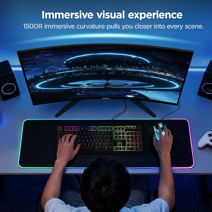 KOORUI 32 inch Curved Gaming Monitor, QHD (2560 x 1440) 2K 170Hz 144Hz Monitor, 1ms 1500R Display, 90% DCI-P3, Adaptive Sync, Tilt Adjustable, VESA Compatible, DisplayPort HDMI, Black