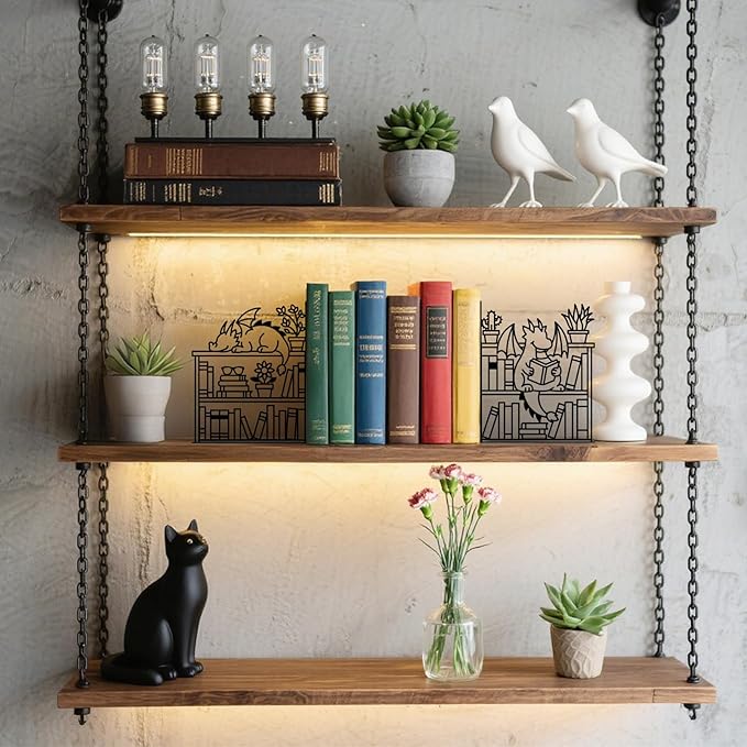 Metal Decorative Bookend Unique Dragon Bookends Decorative Cute Book Ends for Shelves Bookshelf Home Office Desk Bookshelf Decor Gift for Reading Enthusiasts