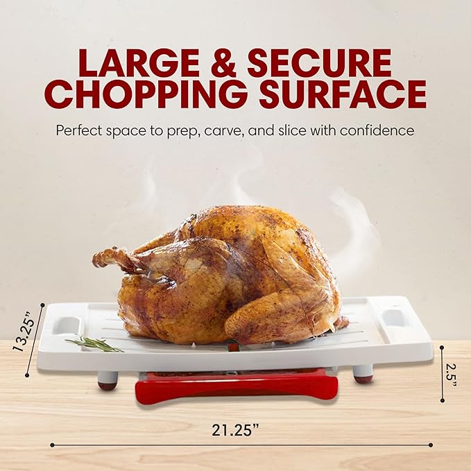 XL Meal Prep System Cutting Board - Large Cutting Board with Juice Groove, Spikes, Drip Tray & Removable Surface - Carving Board - BBQ Essential & Kitchen Gifts - BPA Free Cutting Board - Red