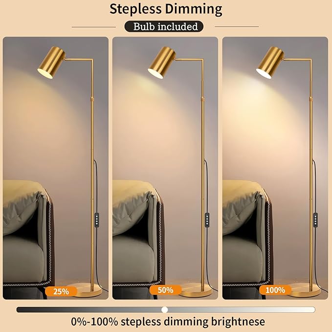 Ldeco Tree Floor Lamp for Living Room,Modern Gold Standing Tall Pole Lamps for Bedroom Office,Vintage 9W LED Bulb Included,Stepless Dimmable&Height Adjustable Arc Floor Lamp with Timer(Gold-DM)