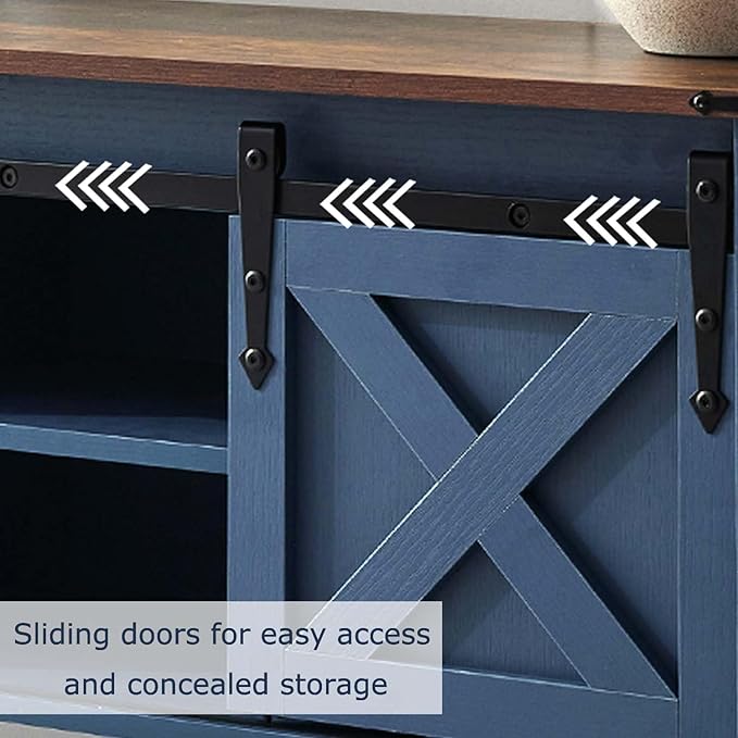 Farmhouse Living Room Table Set of 3, 2 Rustic End Table with Charging Station and 1 Sofa Table with Large Hidden Storage, Farmhouse Sofa Table Set for Living Room, Office, Blue