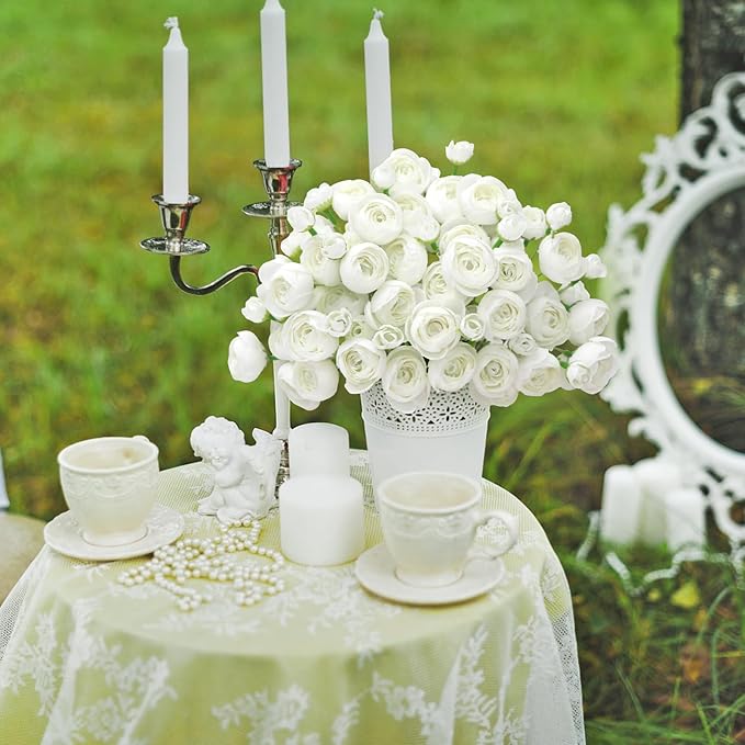 Ranunculus Artificial Flower White Faux Silk Mini Peony Flowers Fake Peonies Wedding Flowers DIY Bouquet for Centerpieces Arrangements Bridal Shower Decorations 18 Pcs(White)