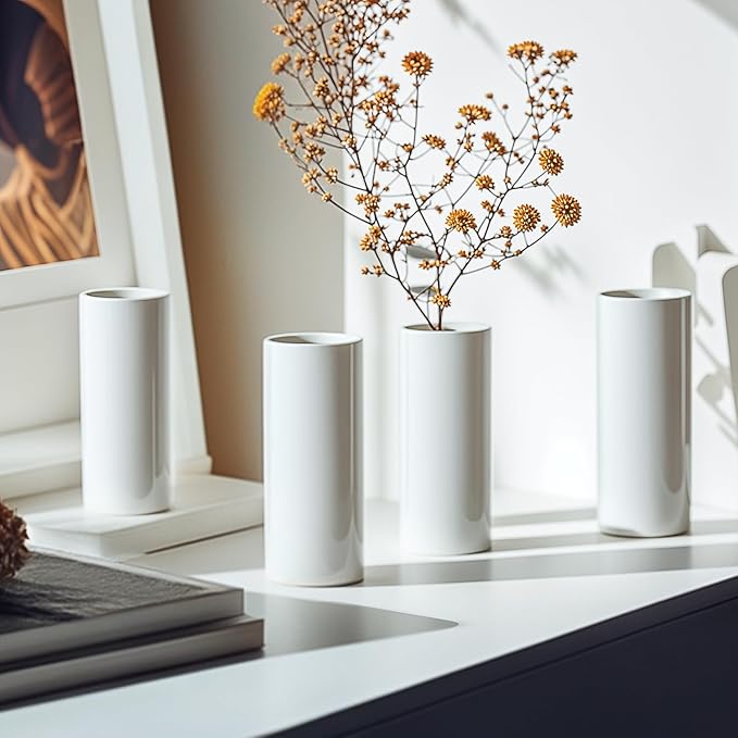 5.51'' Small Modern White Ceramic Vase Set of 10 for Living Room Bedroom Minimalist Fresh Flower Vases for Bouquet Fake Plant Home Decor Office Fireplace Centerpieces Nordic Style 10 Pack