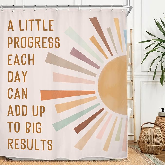 Miyotaa Sun Quotes Kids Shower Curtain Set 60Wx71H Inches Inspirational Motivational Positive Minimalist Pastel Aesthetic Polyester Waterproof Cloth Bathroom Curtain with 12 Hooks