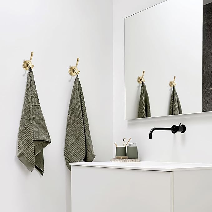 TUNNY 3 Pack Round Coat Towel Hooks - Champagne Bronze Coat Hooks for Hanging Coats Towel Hooks for Bathroom Wall Mounted Zinc Alloy Bath Towel Hooks Robe Clothes Hook Holder Heavy Duty Wall Hooks