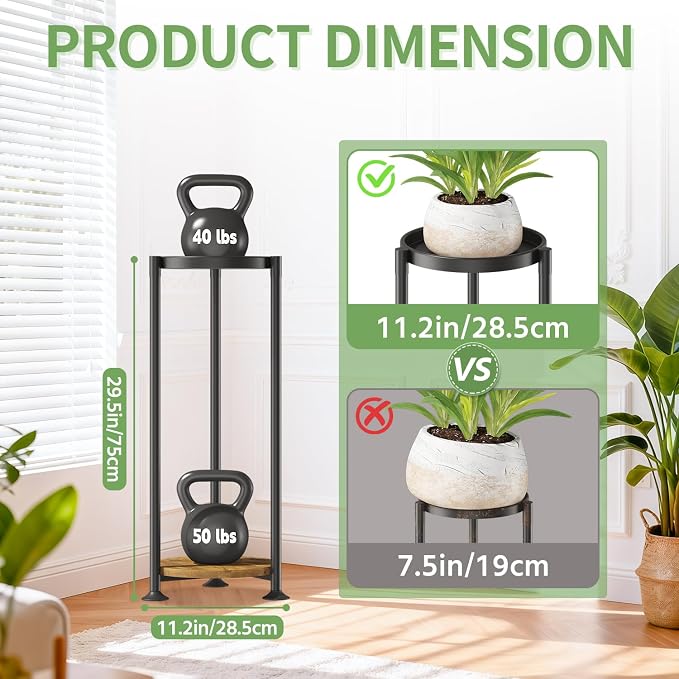 KMOTASUO 2 Tier Black Plant Stand Indoor for Large Tall Heavy Duty Planter, Multiple Sturdy Metal Flower Corner Rack for Narrow House Floor, Iron Vertical Level Round Orchi Holder Organizer, Modern