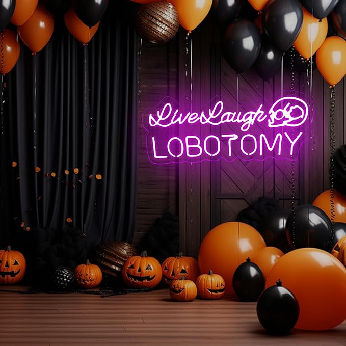 Live Laugh Lobotomy Neon Sign, Gothic Home Decor, Funny Led Neon Light Sign Halloween Yard Decor Event Sign Personalized Gift, Encouraging Light, Pink Led Light for Bedroom, Club