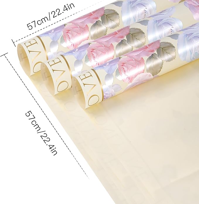 WRAPAHOLIC 20 Sheets Yellow Flower Wrapping Paper - 22.4 x 22.4 inch Rose Design Water-Resistant Floral Bouquet Wrapping Paper, Florist Supplies Packaging for Wedding Birthday Gift DIY
