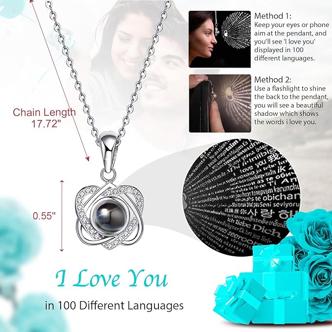 Preserved Real Rose with Heart Necklace , Eternal Flowers Gifts for Women, I Love You Gifts for Mom Wife Grandma Girlfriend, Christmas Valentines Mothers Day Anniversary Birthday Gifts Ideas (blue)
