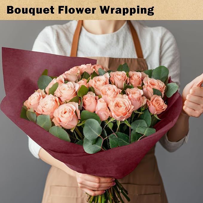 RUSPEPA Wine Red Kraft Wrapping Paper Roll, 17.5"x 393"(32.8'), Recyclable Wine Red Gift Wrap Paper for Christmas Gift Wrapping, Table Covering, DIY Crafting, Mother's Day Bouquet Flower, 80GSM