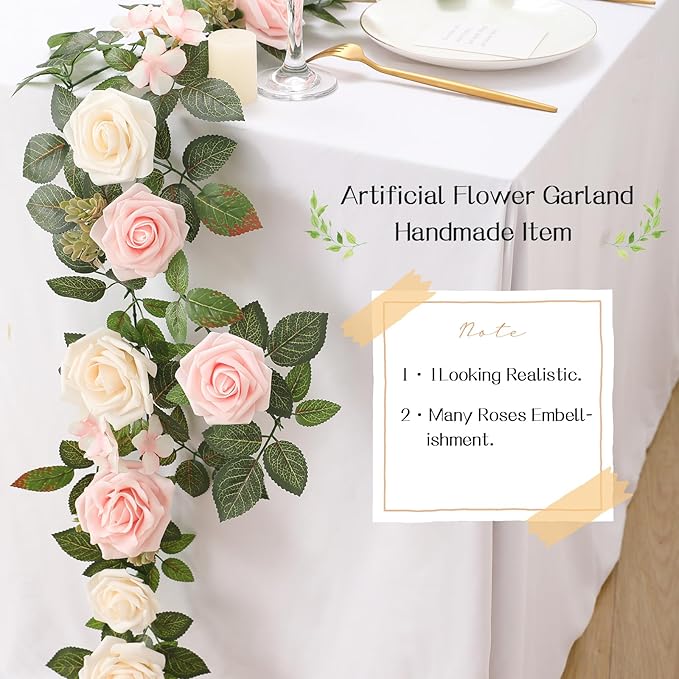 Senseya Artificial Rose Flower Runner Rustic Flower Garland Floral Arrangements Wedding Ceremony Backdrop Arch Flowers Table Centerpieces Decorations