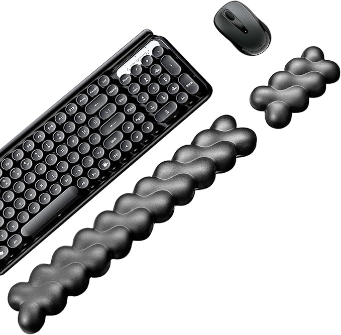Wrist Rest for Keyboard and Mouse, Upgrade Enlarge Mouse Pad Wrist Rest, Ergonomic Memory Foam, Non-Slip Base for Computer Gaming & Office Work, 2 Piece Set, Clouds Black (17.71x3.15+6.29x3.15 inch)