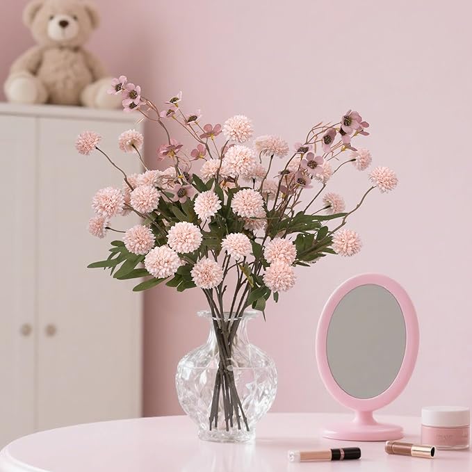 8PCS Pink Fake Flowers Artificial Chrysanthemum Faux Mums Matching 2PCS Rose Red Daisy Faux Flowers for Vase Fall Long Stems Flower Silk Flower for Home Decor Wedding Decor (20.5In,No Vase)