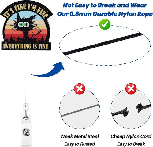 Funny Badge Reel - It's Fine I'm Fine Design | Retractable ID Holder for Nurses, Teachers & Medical Workers