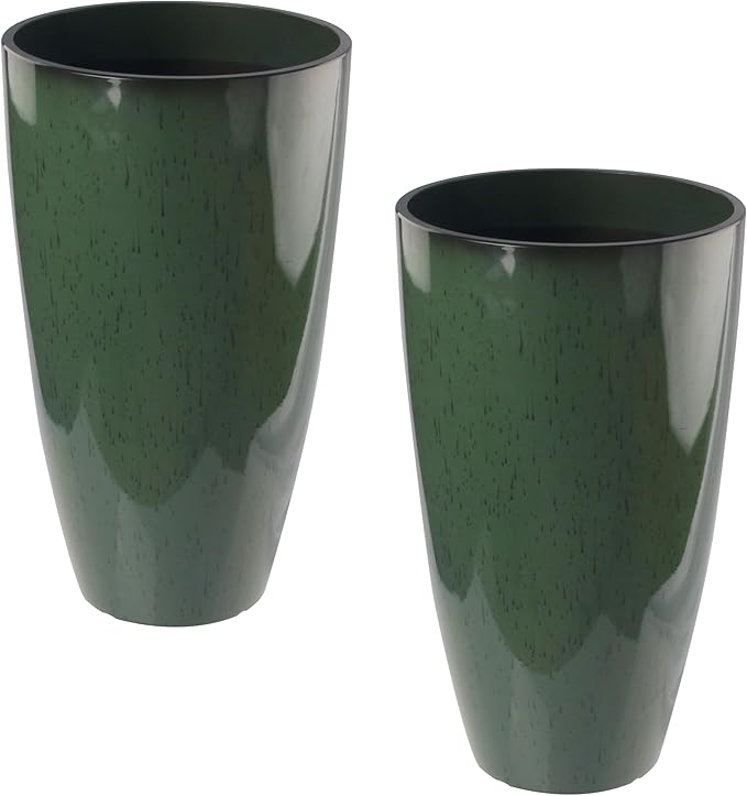2 Packs 21 inch Tall Planter, Indoor Outdoor Round Planter for Porch, Large Plant Pot with Drainage Hole for Home Garden Front Door, Modern Decorative Pots for Plants (Green)
