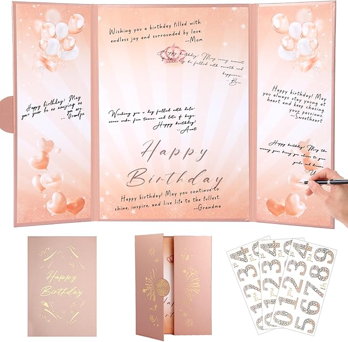 Rose Gold Birthday Party Decorations,18" x 12" Creative Birthday Decorations Guest Sign in Book Alternative, for Men and Women of All Ages, Happy Birthday Party Supplies