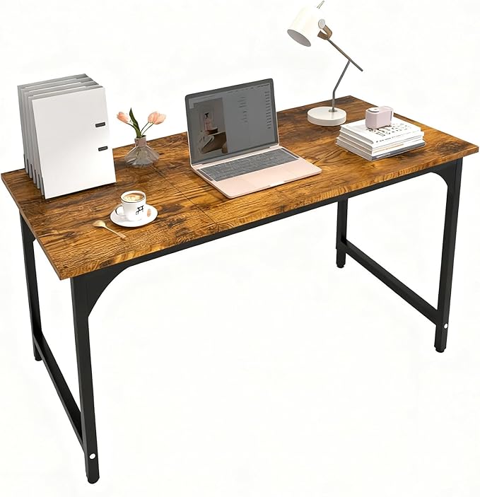 Computer Desk, 55 Inch Home Office Desks, Office Desk for Gaming Writing Study Work, Study Table with Large Legroom, Computer Desk with Metal Frame, Modern Simple Home Office Desk for Bedroom
