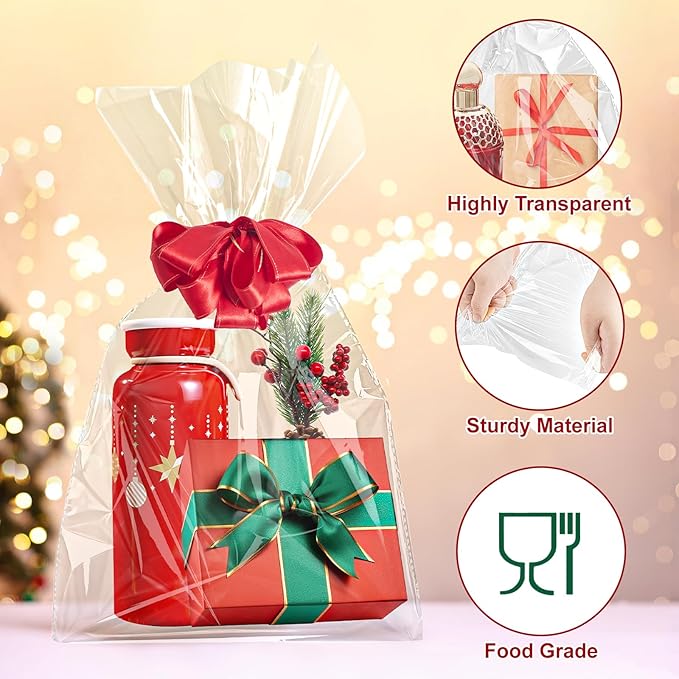 Ohuimrt 20 PCS Cellophane Bags 12" x 18", Clear Cellophane Gift Bags Plastic Party Favor Bags for Treat, Cookie, Candy, Goodie