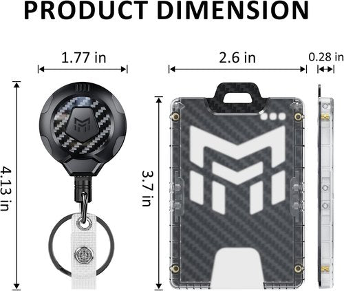 MNGARISTA Retractable Badge Holder - Heavy Duty Keychain with Belt Clip & 32.28" Lanyard | Black Carbon Fiber