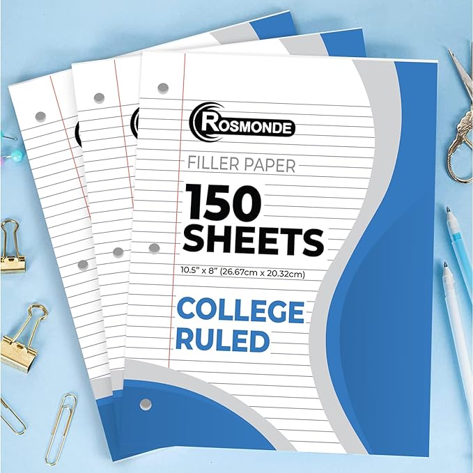 Rosmonde 1152 Pack (Pallet) Loose Leaf Paper Bulk, 172800 Sheets,College Ruled, Pallet of Filler Paper, 150 Sheets/Pack, 8 x 10.5",3 Hole Punched, 56 Gsm Thick Sheet, School & Office, 4-7 Days Transit