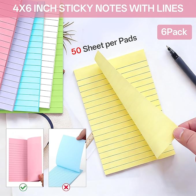18 Pack Note Pads 5x8, Lined Sticky Notes 4x6 Color Small Notepad, 50 Sheets per Writing Pad, Perforated Legal Pads Bulk Narrow Ruled Writing Pad＆Self-Stick Note Pads for College Office Journal Work