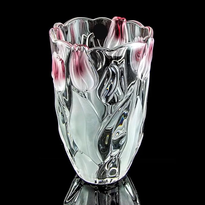 Glass Flowers Vase 9.3 inch Tall, Unique Crystal Vases for Tables Centerpieces, Vintage and Tulip Shape Large Vases Christmas Thanksgiving Gifts.