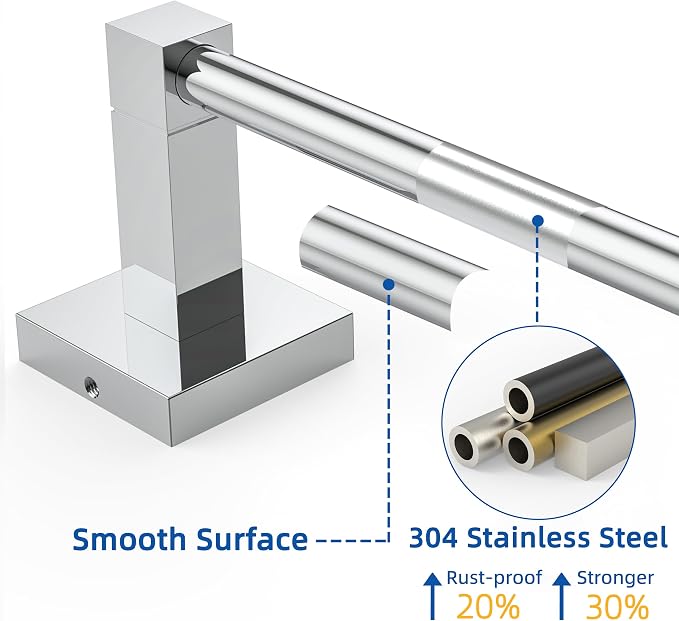RUACQ Chrome Towel Bar 18 inch, 304 Stainless Steel Towel Racks for Bathroom Wall Mounted, Heavy Duty Bath Towel Rod with Square Base(Chrome)