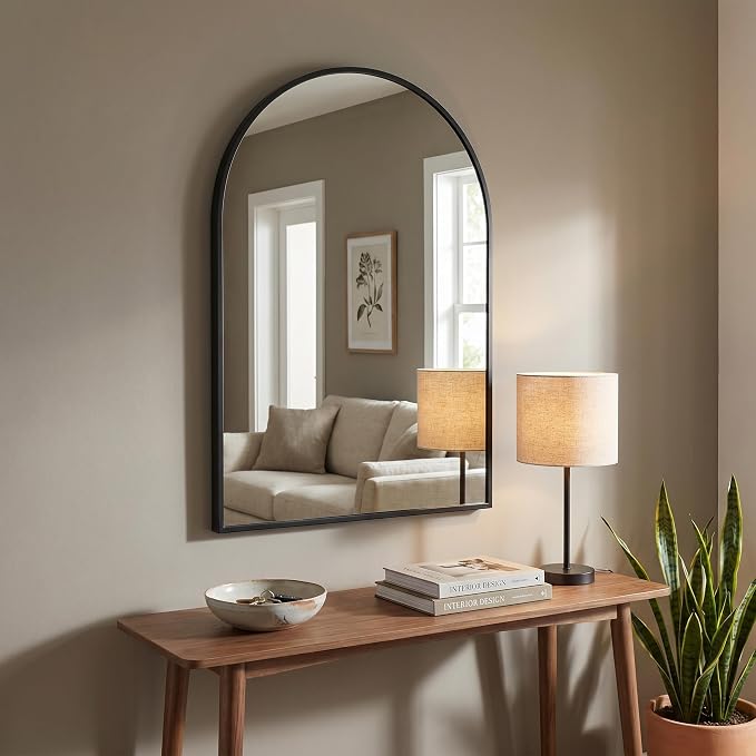 BEAUTYPEAK 20"x28" Arch Bathroom Mirror, Wall Mounted Vanity Metal Frame Mirror for Bedroom, Entryway, Living Room, Black