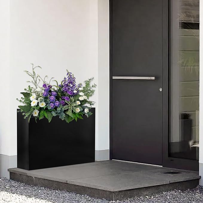 Tall Rectangle Planter 38 L x 12" W x 30" H Black Metal Large Planter Boxes Outdoor Pots,Flowers Pot Garden Porch Patio Privacy