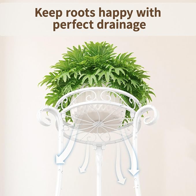 LASZOLA 2 Tier White Metal Plant Stand for Multiple Large Planters Indoor Outdoor Organizer, Heavy Duty Tall Flower Stand for Corner Patio Bathroom Office, Modern Sturdy Vertical Iron Rack, Cat Proof