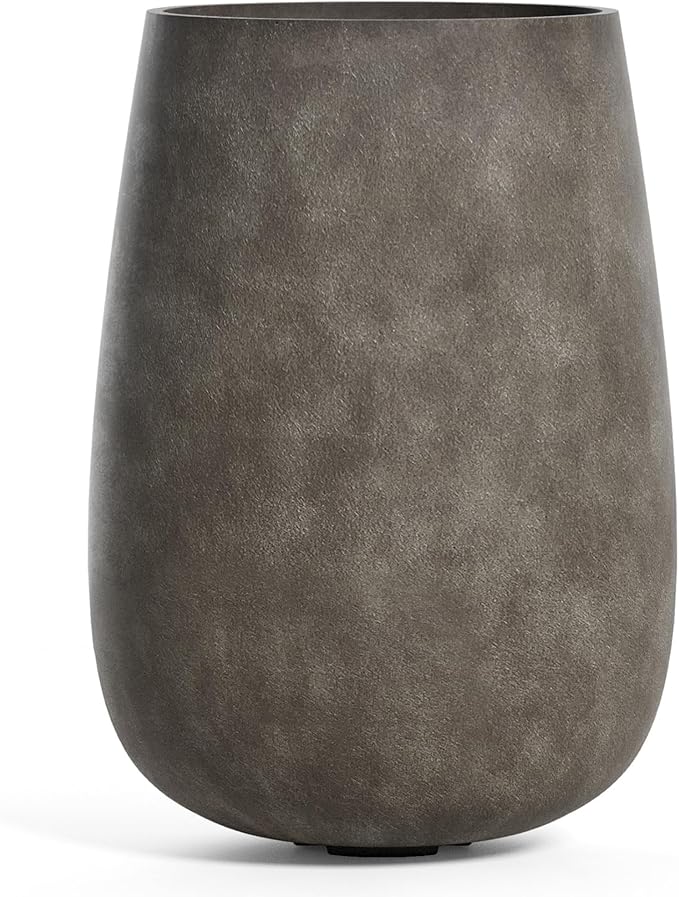 Mondo High Tall Planter – River Stone Finish – Fiberglass Indoor/Outdoor and Weather-Resistant Round Planter (17.7" D x 30.9" H Exterior, 16.5" D x 30.7" H Interior)