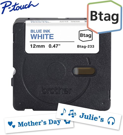 Brother Genuine P-Touch Label Tape - Blue on White, 1/2in x 13.1ft (12mm x 4m) | Compatible with PT-N10, PT-N20, PT-N25BT