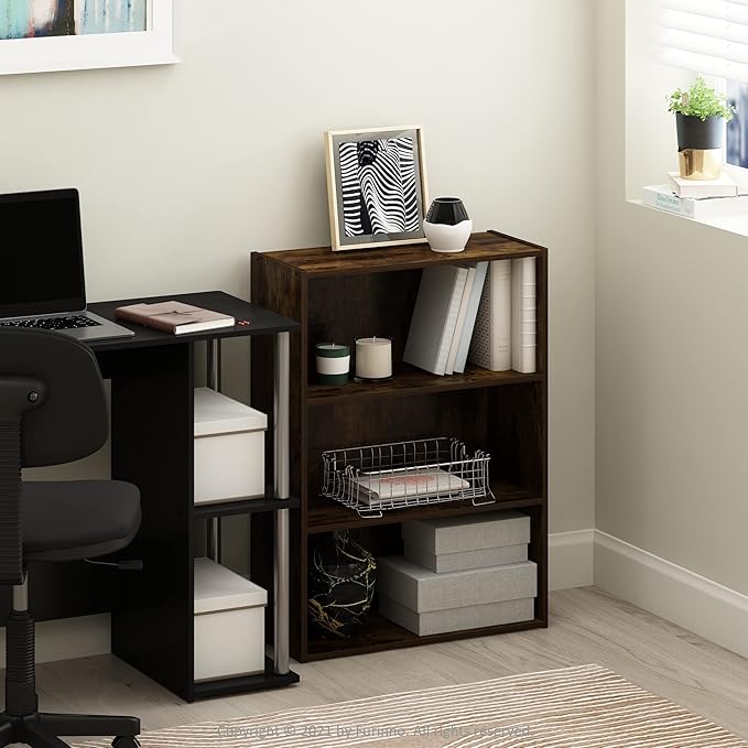 Furinno PASIR Book Shelf, 3-Tier Bookshelf, Storage Shelves Bookcase, 9.7 x 23.7 x 31.5, for Living Room, Bedroom, Home Office, Amber Pine