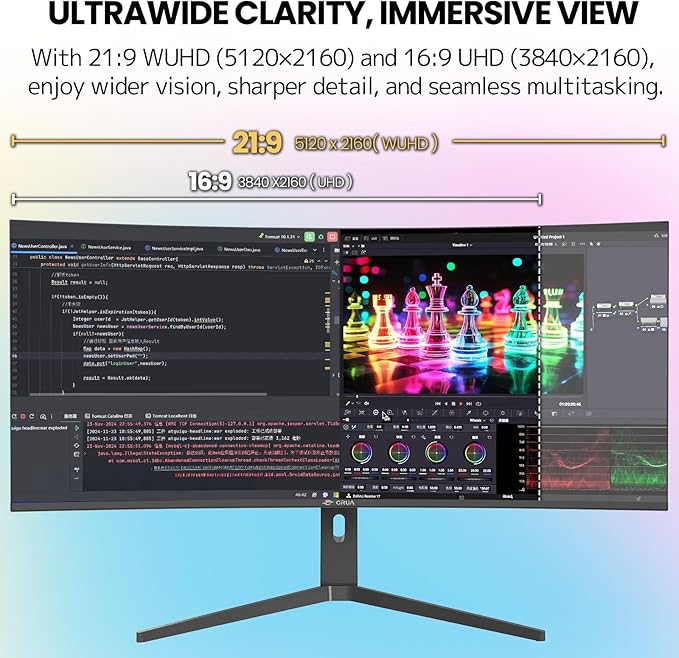 CRUA 40'' 5K Ultrawide Curved Gaming Monitor, 21:9, 5120 x 2160, 120Hz, IPS Computer Monitor with Built-in Speakers, AMD FreeSync, PIP/PBP, 120% sRGB, HDMI 2.0 & DP 1.4, Tilt/Height Adjustable-Black