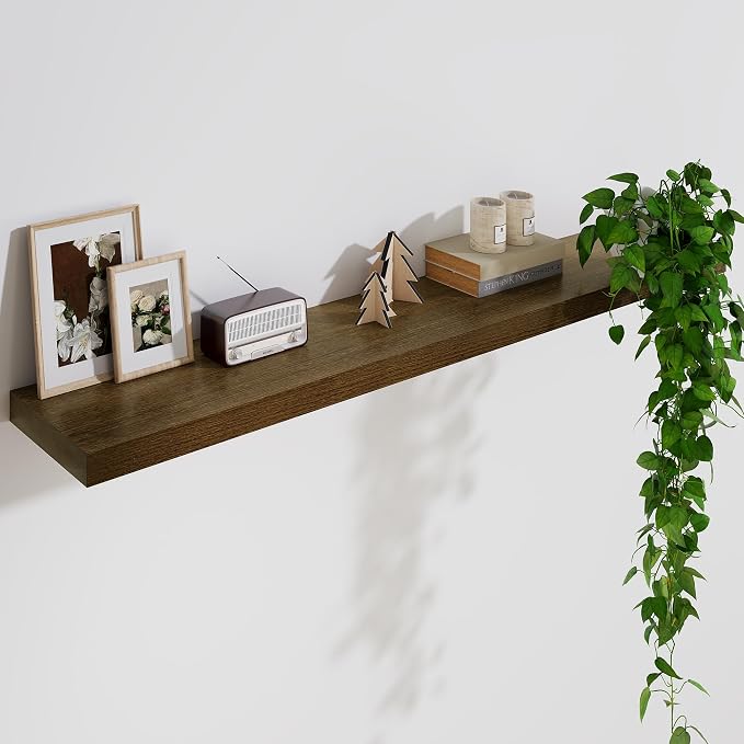 Solid Wood Floating Shelves For Wall, 48”W x 9”D x 1.56”H Large Wall Shelves for Living Room Bedroom Bathroom Kitchen Drcor Storage with Invisible Heavy-Duty Metal Bracket, Light Brown, Set of 1