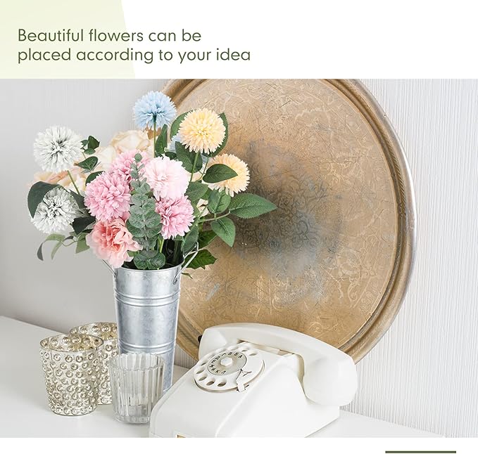 Chumia 6 Pcs Buckets Bulk Cut Flower Bar Supplies Christmas Centerpiece Wedding Galvanized Vase Metal Bloom Bridal Bouquet Pail with Handle French Farmhouse Rustic Floral Arrangement(Silver,9 Inch)