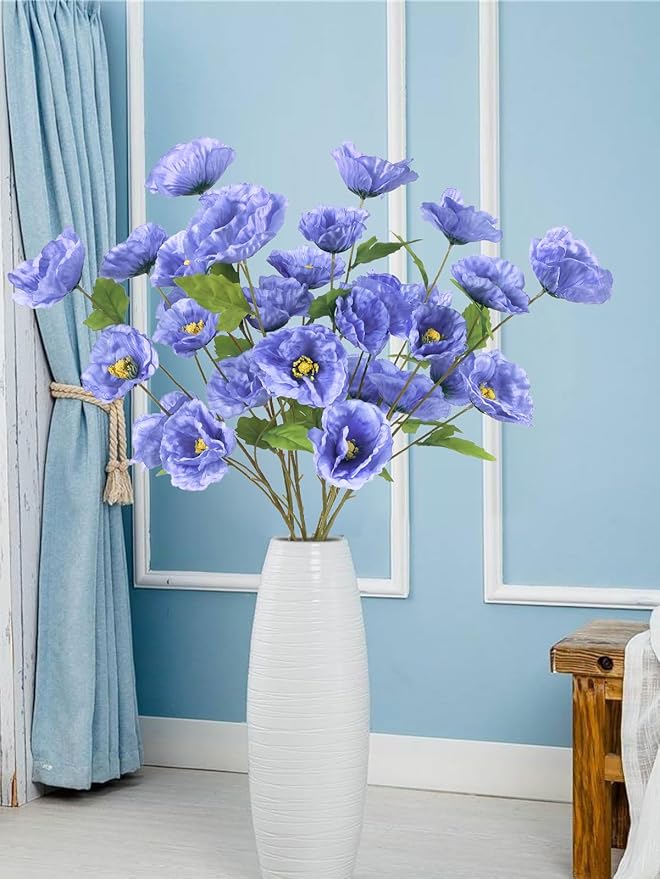 6PCS Poppy Artificial Flowers Silk Flowers 32in Artificial Poppies Royal Blue Flowers for Wedding Home Party Table Centerpiece Arrangement Decoration (Royal Blue)