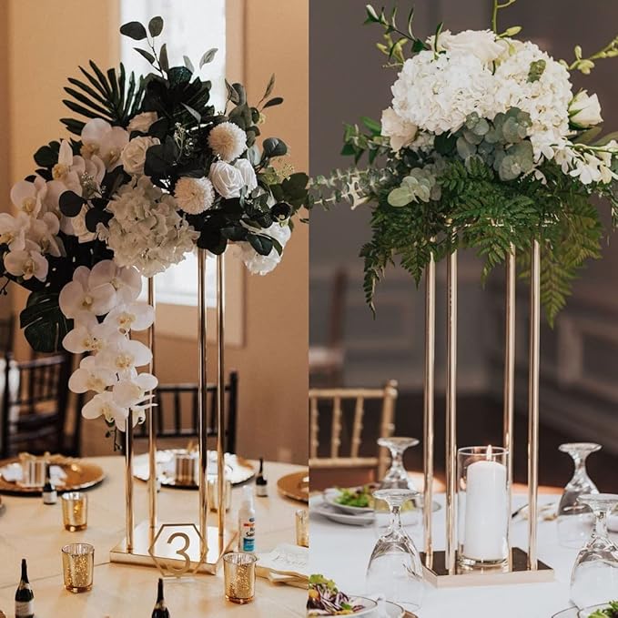 LoveCat Set of 10 Wedding Centerpieces Geometric High Gold Vases - 31.5" Artificial Flower Display Stand for Wedding Christmas Carnival Party Dinner Event Hotel Home Decor Arrangement