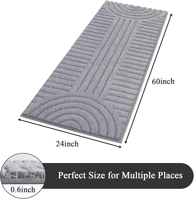 SHACOS Super Soft Bathroom Runner Rugs 24"x60" Non Slip Boho Bath Rugs Microfiber Absorbent Bath Mats for Bath Room Floor Machine Washable Shaggy Carpet for Shower Bathtub, Light Grey 2' x 5'