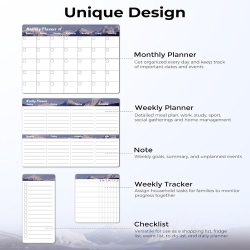 MARSROCK Magnetic Refrigerator Calendar - 16.3x11.7” Weekly & Monthly Planner | Chore Chart & Grocery List with Markers & Eraser, Gray