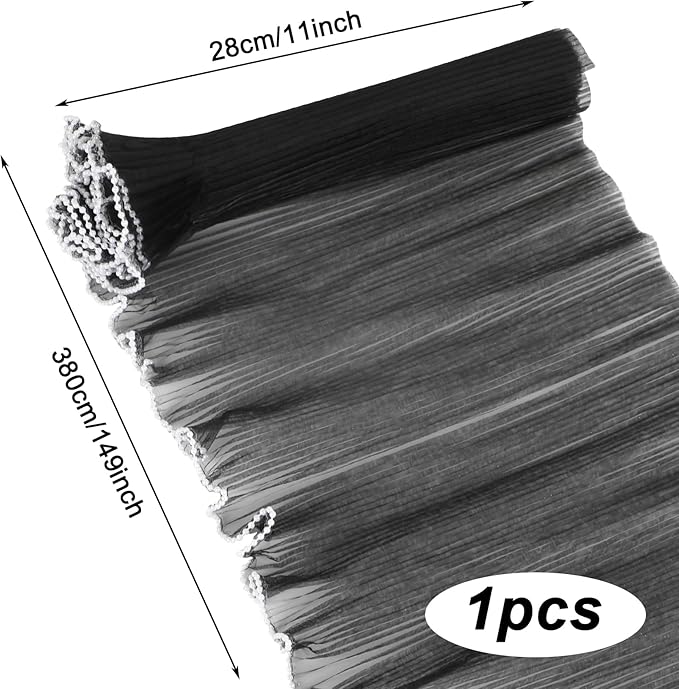 KIMOBER 4.3 Yards Black Flower Wrapping Mesh Paper,Pearl Edge Wrinkled Wavy Net Yarn Flower Wrapping Mesh Paper for Valentine's Day Mother's Day Wedding Florist Supplies(Black)