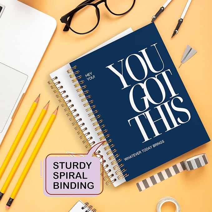 Yhtrg You Got This Inspirational Notebooks Journal, Motivational Spiral Journal Notebook for Women, Dark Blue Motivational Positive Notebooks for Office School Supplies, 5.5x8.3 Inch
