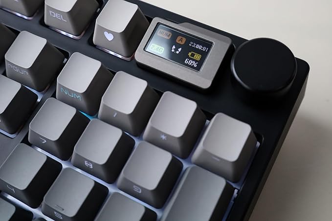 NJ98 Wireless Custom Mechanical Keyboard with Screen Knob 96% Hot Swappable RGB Keyboard Mac Windows (White, Barss Plate - Box Taro Ice Cream Pro)