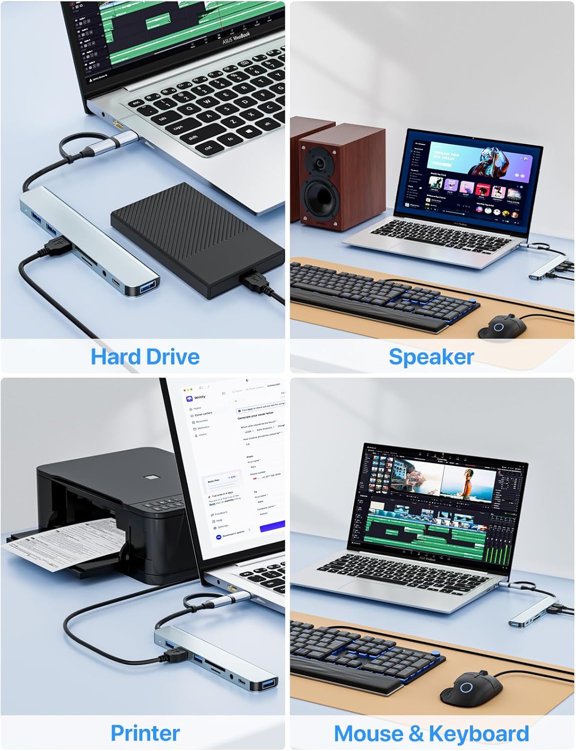 Skiennix USB C Multiport Hub Adapter - 8-in-1 Aluminum Splitter with SD/TF Card Reader & Audio Output for MacBook Pro/Air & iPad Pro