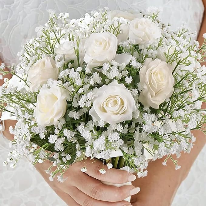 JIFTOK Babys Breath Artificial Flowers, 180 Pcs Fake Flowers Gypsophila Bouquet Fall Flowers Artificial for Decoration, Real Touch Silk Flower for Wedding Christmas DIY Party Home Garden Office(White)